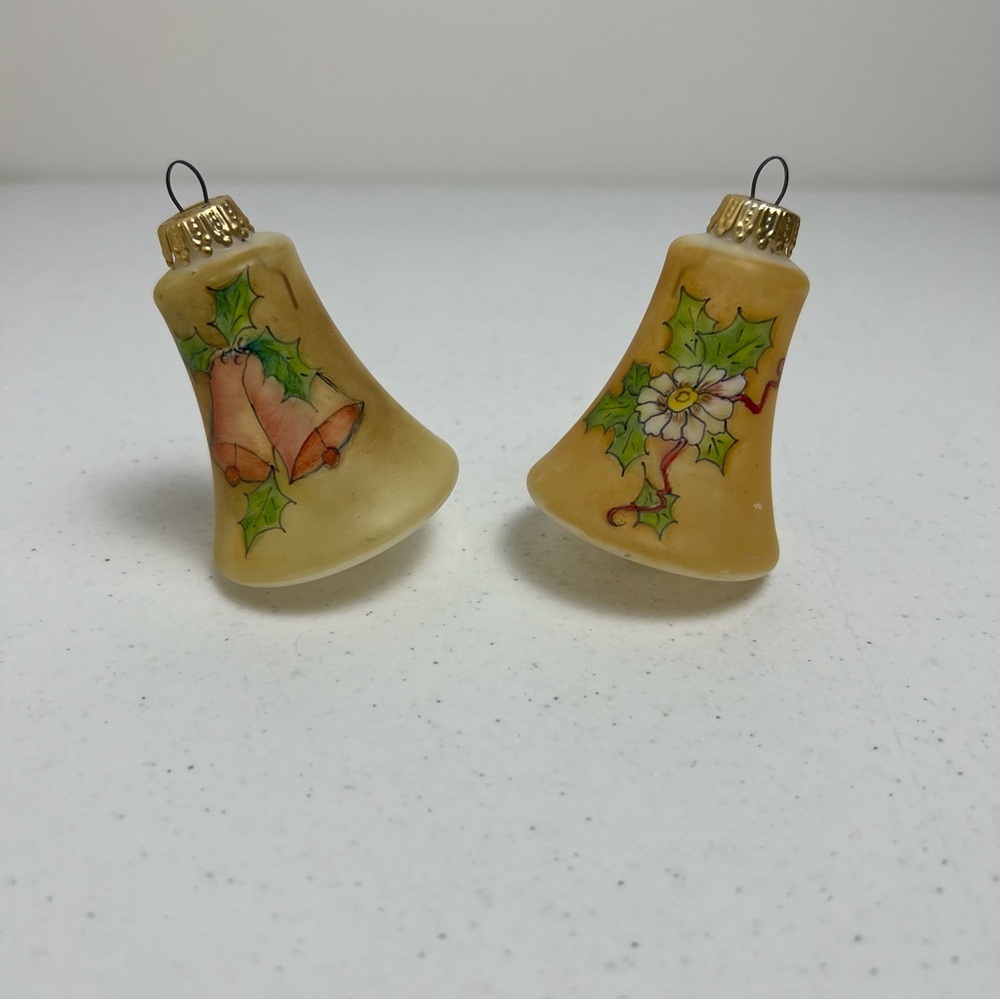 VTG Frosted Glass Hand Painted Bell Christmas Ornaments Set of 2 West Germany - Picture 4 of 10